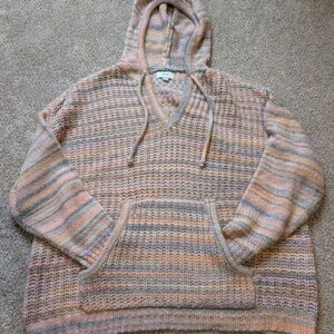 Aerie Space Dye Pastel Hooded Knit Oversized Sweater Wool Blend